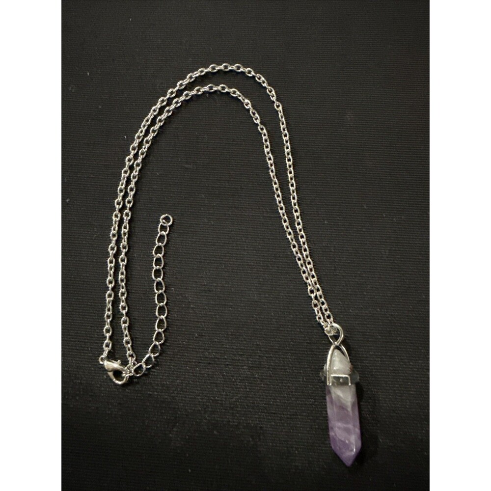 Amethyst Crystal Pendant Necklace With Silver-Tone Chain